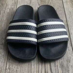 Adidas Navy Blue and White Slide Sandals